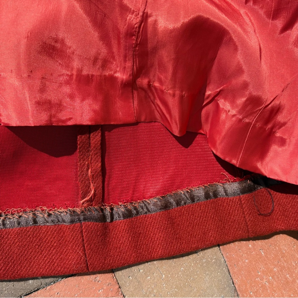 Vintage Scarlet Red Wool Vintage Coat Double-Breasted Ring Belt Academia Mod - Picture 15 of 15